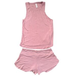 New Athleta Well Rested Rib Sleep Shorts and Tank Top Pajama Set in Mauve Pink